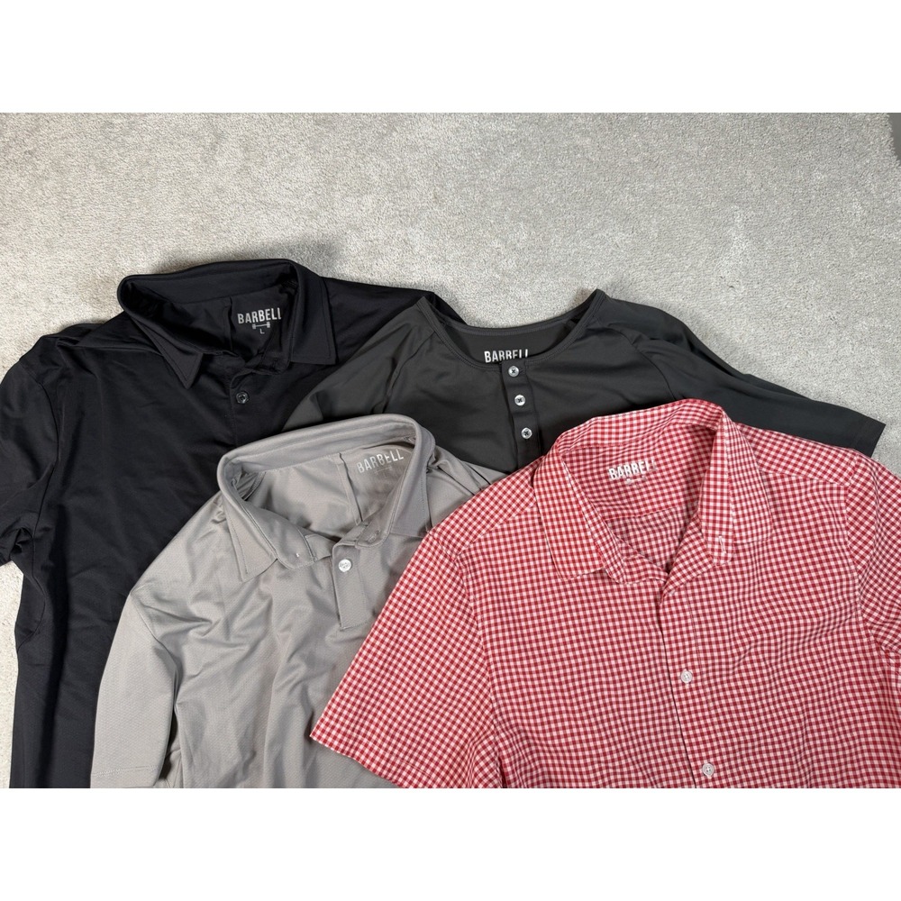 Barbell Men’s Polo Shirt – Black, Dark Gray & light Gray (Gingham not included)